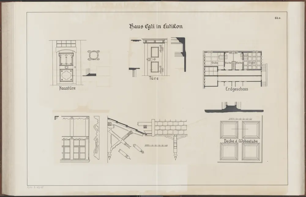 Das Bauernhaus im Kanton Zürich: Hombrechtikon: Haus Egli in Lutikon; Detailansichten und Grundriss (Nr. 64 a)