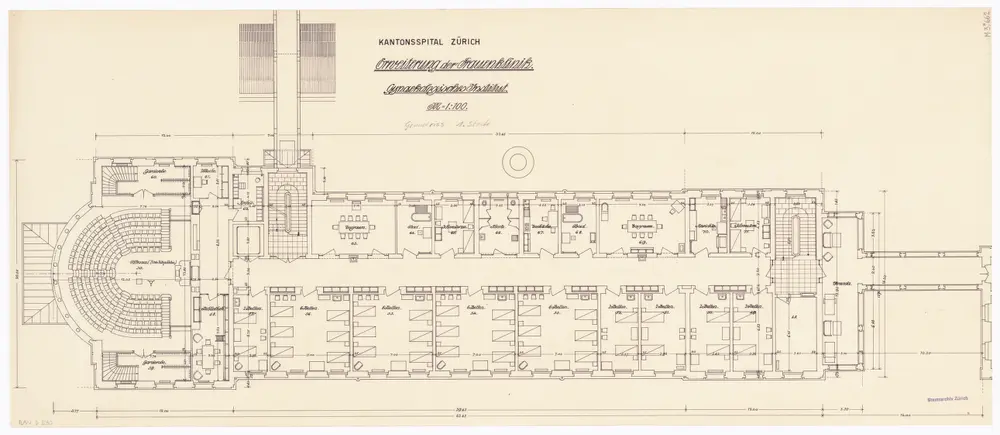 Frauenklinik des Kantonsspitals Zürich, Gynäkologisches Institut, Erweiterungsbau: 1. Stock; Grundriss