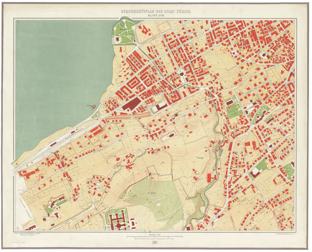 Übersichtsplan der Stadt Zürich und der umliegenden Gemeinden in 23 Blättern, Blatt XVII: Teile von Riesbach und Hirslanden