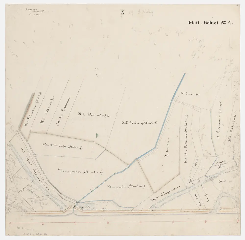 Opfikon bis Oberglatt: Grundeigentümer entlang der Glatt; Grundrisse (Glatt-Gebiet Nr. 1): Blatt X: Rümlang bei den Glattwiesen; Grundriss (Glatt-Gebiet Nr. 1)