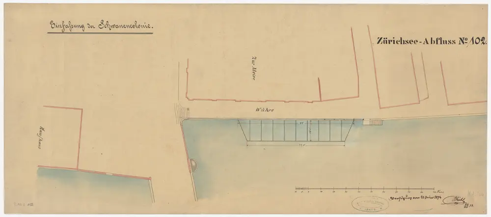 Zürich: Beim Zunfthaus Meisen, Einfassung der Schwanenkolonie; Situationsplan (Zürichsee-Abfluss Nr. 102)