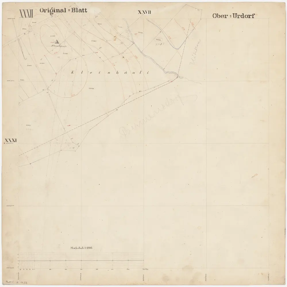 Oberurdorf: Gemeinde; Katasterpläne: Blatt XXXII: Chlihäuli (Kleinhäuli); Situationsplan