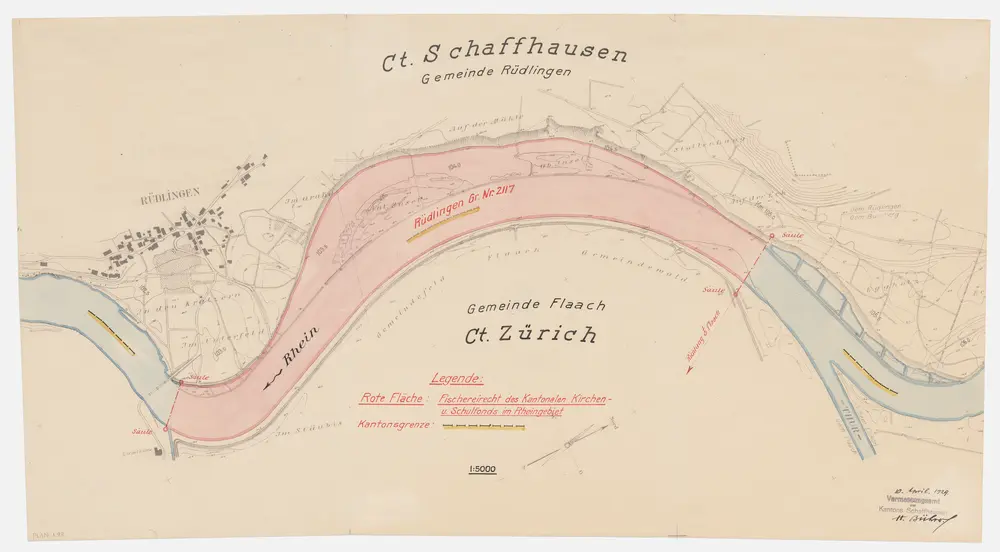 Rüdlingen SH und Flaach: Rhein, Fischereirecht des kantonalen Kirchen- und Schulfonds Schaffhausen; Situationsplan (Plan 3)