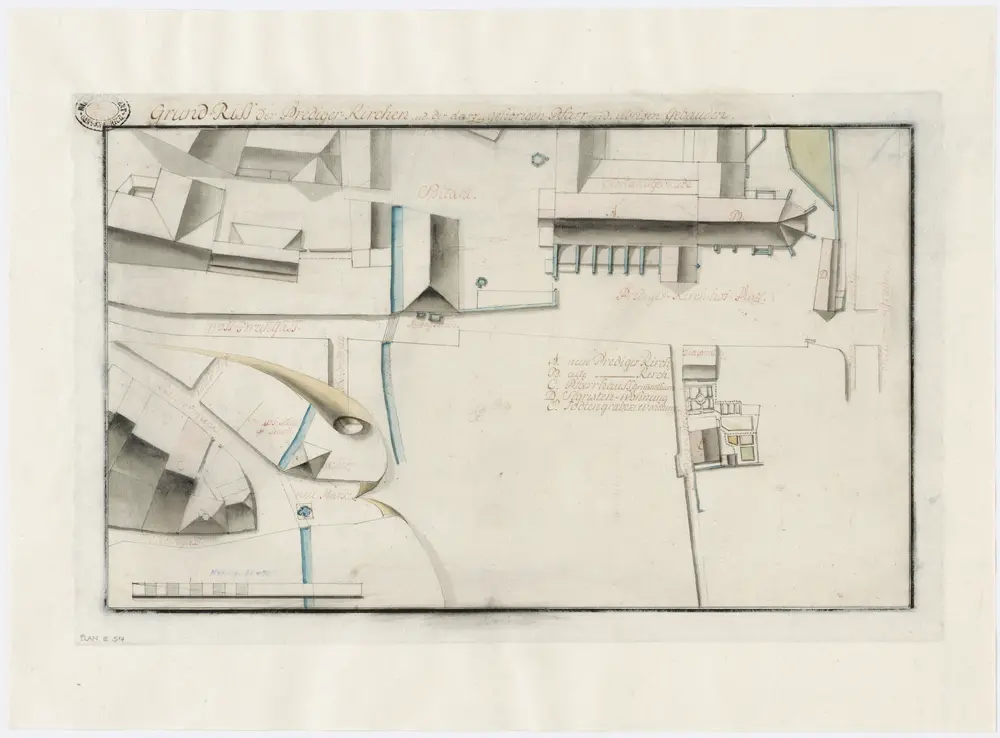 Zürich: Spital und Predigerkirchen (alte und neue) samt dazu gehörende Gebäude; Grundriss