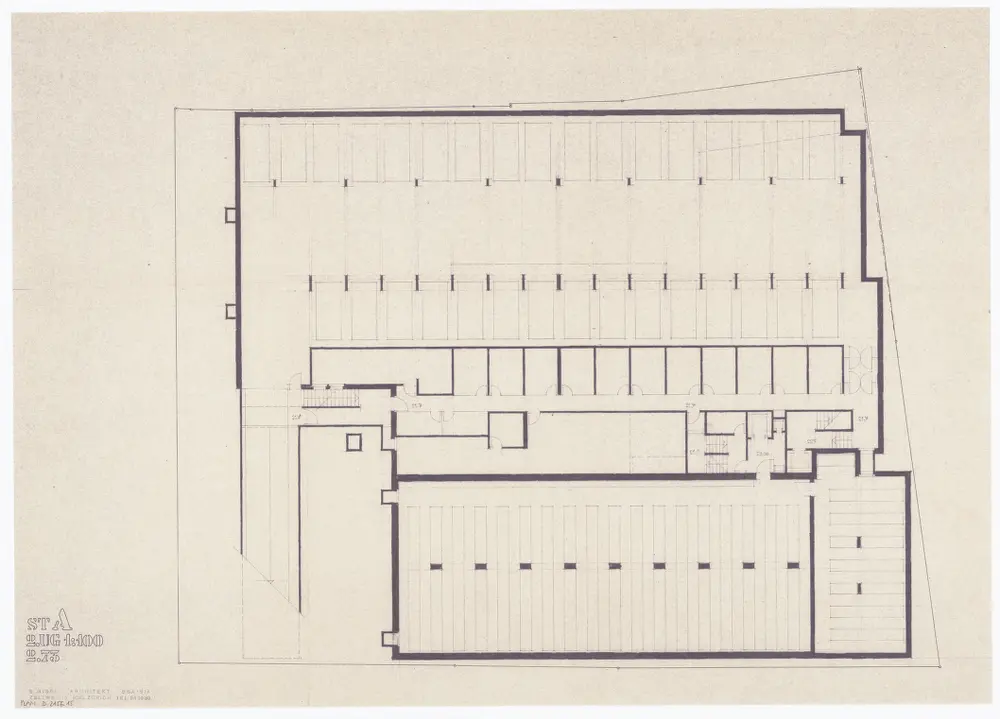 Staatsarchiv des Kantons Zürich, projektierter Neubau zwischen Zeltweg, Wettingerwies und Promenadengasse: Risse, Grundrisse, Fassaden: 2. Untergeschoss; Grundriss