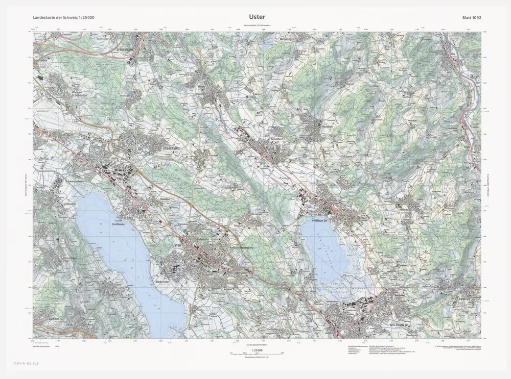 Landeskarte der Schweiz 1 : 25000: Den Kanton Zürich betreffende Blätter: Blatt 1092: Uster