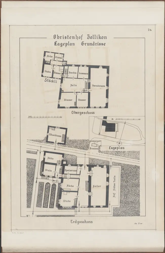 Das Bauernhaus im Kanton Zürich: Zollikon: Obristenhof; Lageplan und Grundrisse (Nr. 2 b)