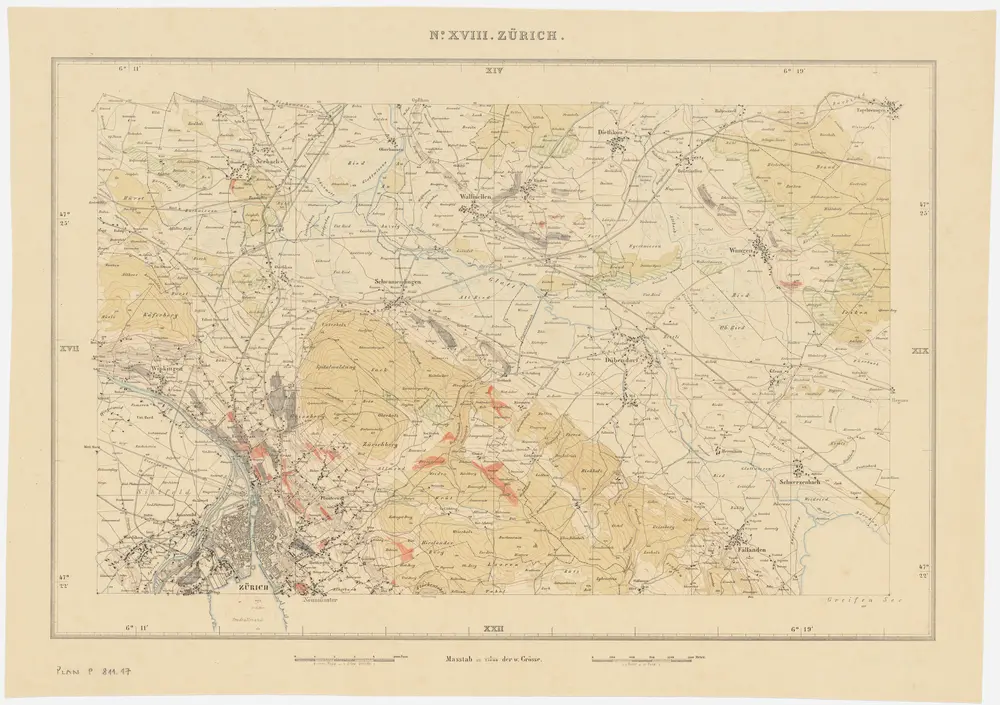 Kanton Zürich: Waldungen, Rebberge und Rodungen um die Mitte des 17. Jahrhunderts: Blatt XVIII: Zürich