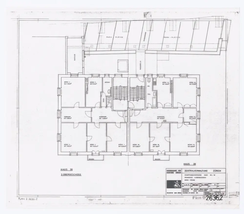 Haus Stampfenbachstrasse 28 und 30: Zentralverwaltung; Grundrisse: 2. Stock, Büroräume; Grundriss