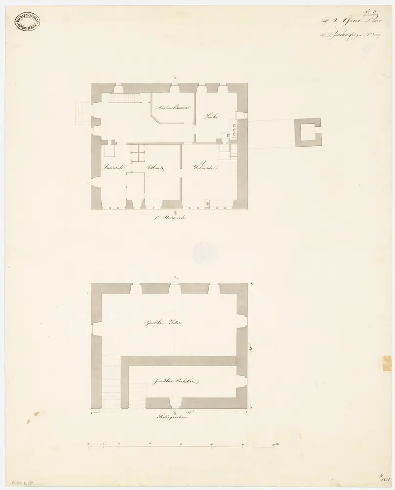 Berg am Irchel: Pfarrhaus, Keller und 1. Stock; Grundrisse (Nr. 3)