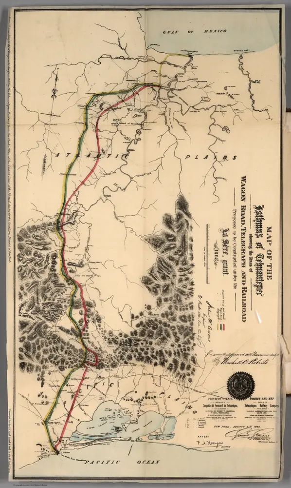 Map of the Isthmus of Tehuantepec: showing the lines of wagon road, telegraph and railroad