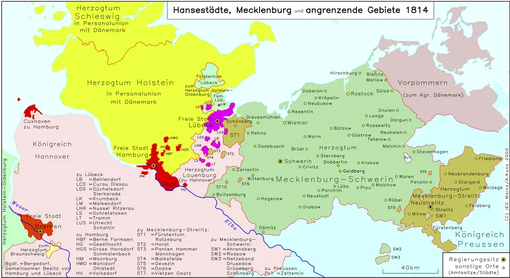 Hansestädte, Mecklenburg und angrenzende Gebiete 1814