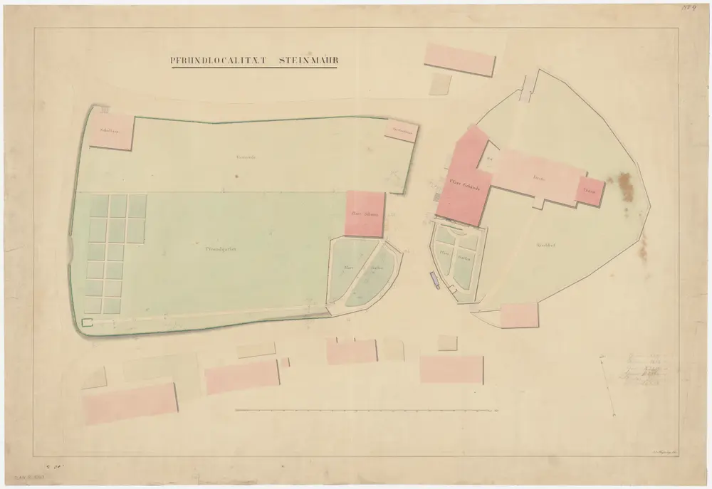 Steinmaur: Pfrundlokalität mit Kirche, Pfarrhaus und Umgebung; Grundriss (Nr. 9)