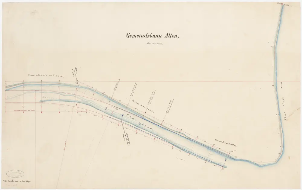 Andelfingen (damals Grossandelfingen), Kleinandelfingen, Flaach: Thur von der Brücke bei Alten bis unterhalb der Grenze zwischen Alten und Flaach; Situationsplan (Thur-Gebiet Nr. 31)