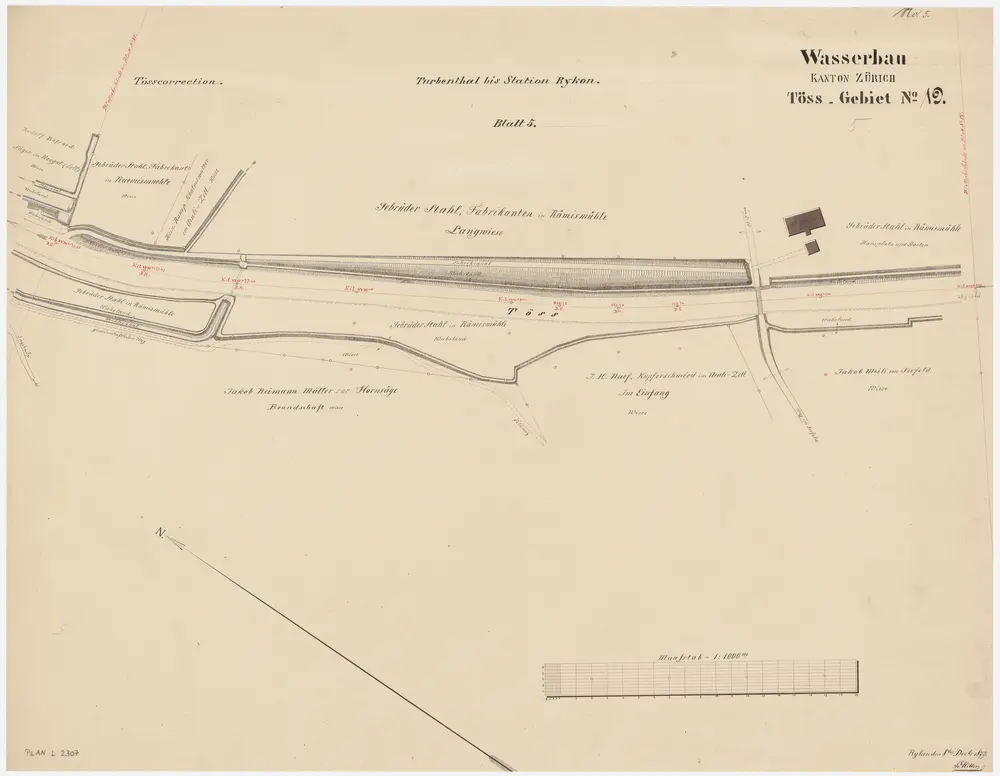 Zell: Von Rämismühle bis oberhalb Hornwiden, Tösskorrektion; Situationsplan (Töss-Gebiet Nr. 19, Blatt 5)