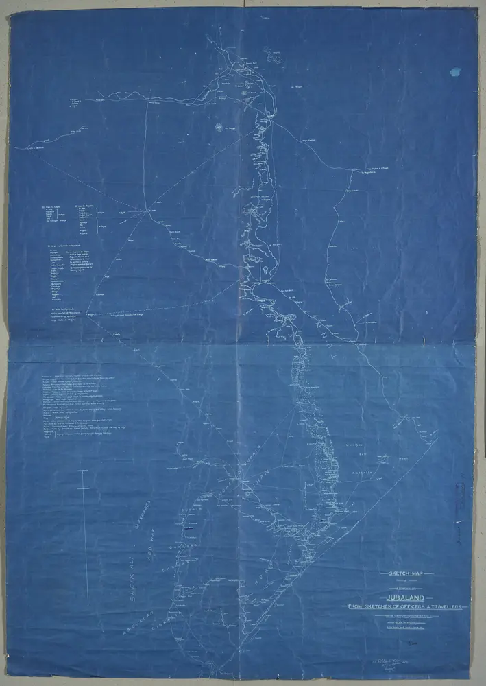 'Sketch Map of a Portion of Jubaland from Sketches of Officers and Travellers'.'(sd:) R.E. Salkeld Capt. 3rd. King's Africa Rifles Kismayu 5.12.02'