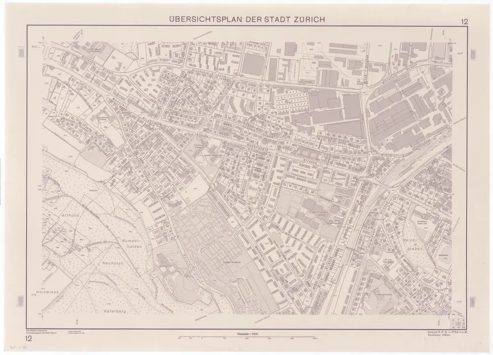 Übersichtsplan der Stadt Zürich in 57 Blättern, Blatt 12: Teile von Neu-Affoltern und Oerlikon