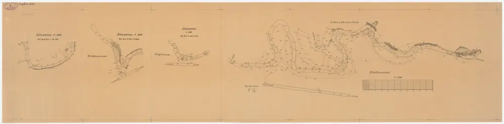 Wila, Turbenthal: a) Steinenbach bei Steinen; Situationsplan; b) Steinenbach bei Wildenwiese; Situationsplan; c) Steinenbach bei Zelgliwiese; Situationsplan; d) Steinenbach von oberhalb Schneckenwiese bis unterhalb Pfaffenwiese; Situationsplan