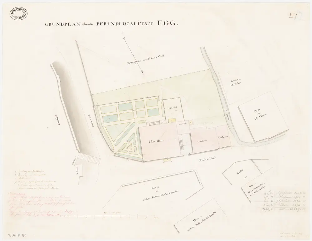 Egg: Pfrundlokalität mit Pfarrhaus und Umgebung; Grundriss (Nr. 1)
