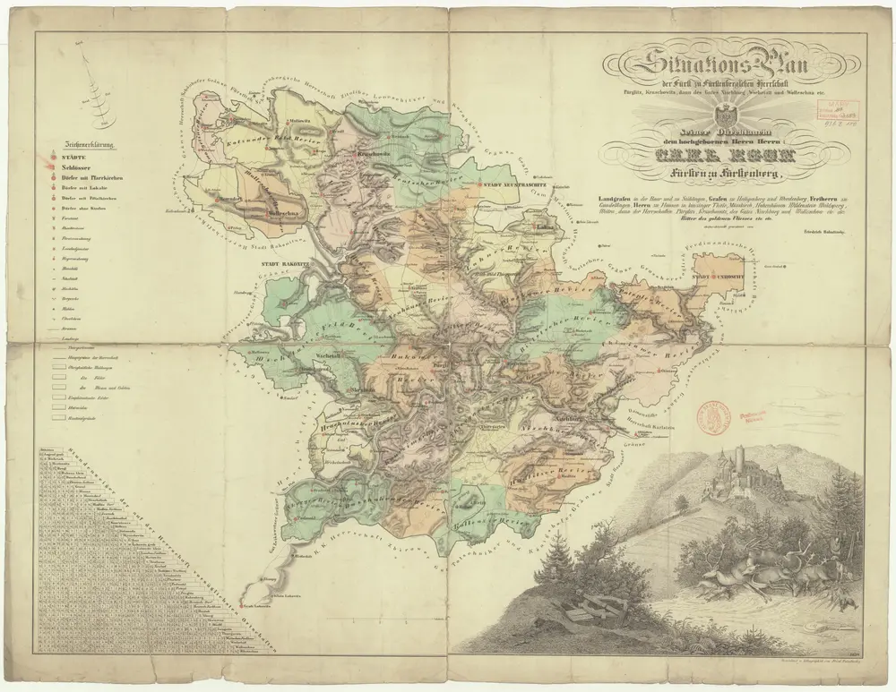 Situations-Plan der Fürst zu Fürstenberg'schen Herrschaft Pürglitz, Kruschowitz, dann des Gutes Nischburg, Wschettat und Wolleschna etc