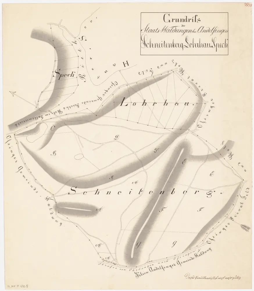 Ossingen: Staatswaldung: Schneitenberg, Speck, Loorhau (Lohrhau), Husemersee (Hausersee); Grundriss