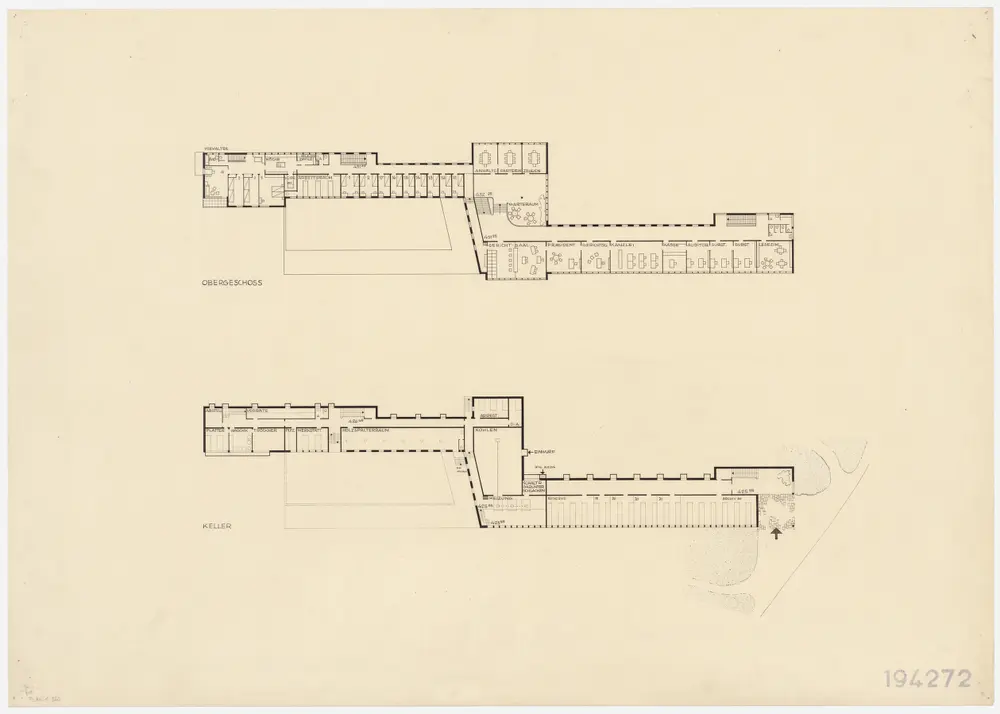 Meilen: Bezirksgebäude; Projekt 194272; Obergeschoss und Keller; Grundrisse