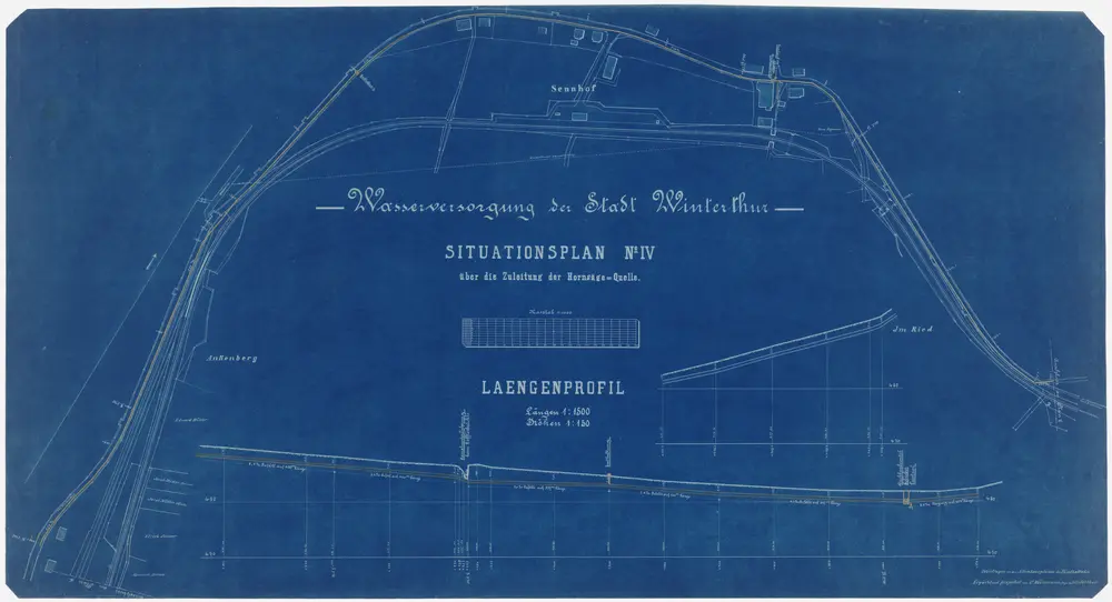 Seen, Zell: Wasserleitungen von im Ried über Sennhof bis Ankenberg; Situationsplan und Längsprofil (Blatt IV)