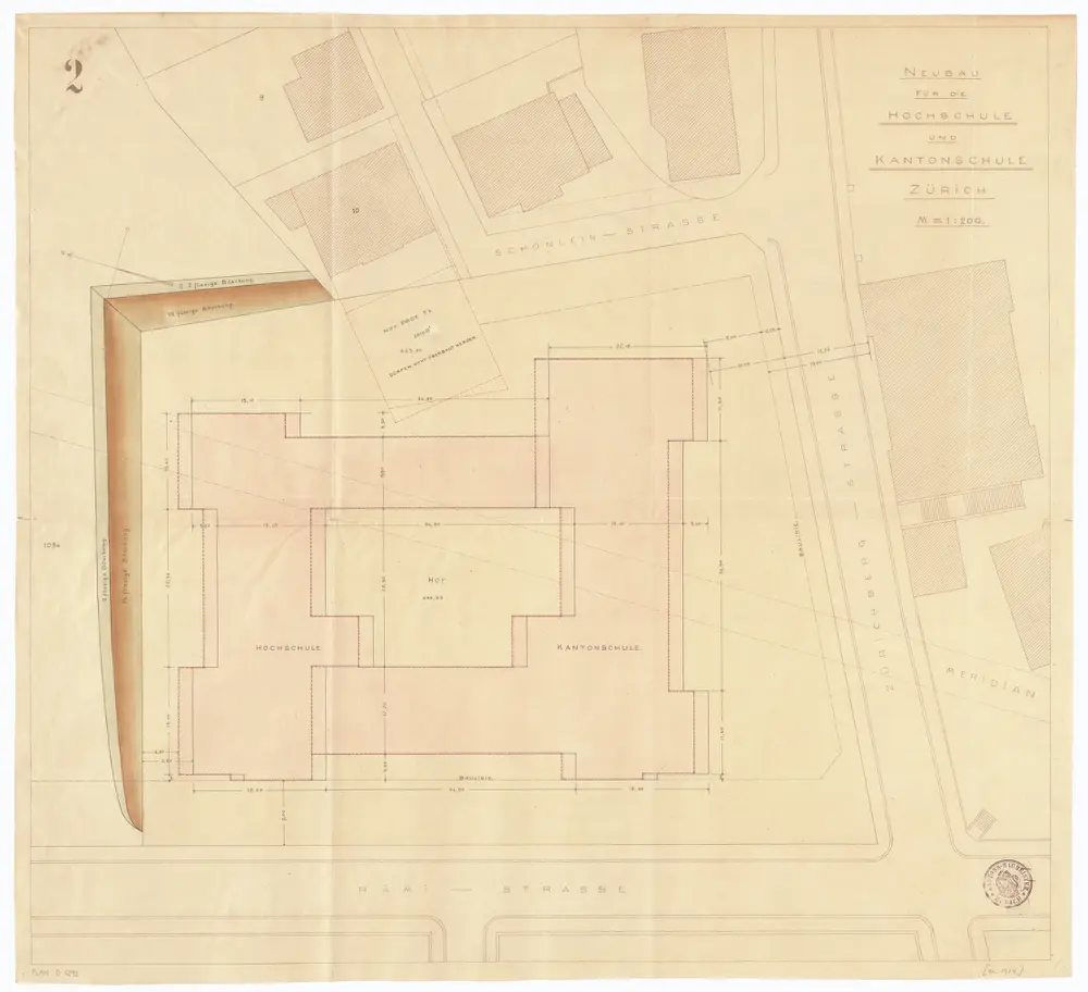 Universität Zürich (Chemisches Institut) und Kantonsschule Zürich, Neubau Rämistrasse 76: Situationsplan