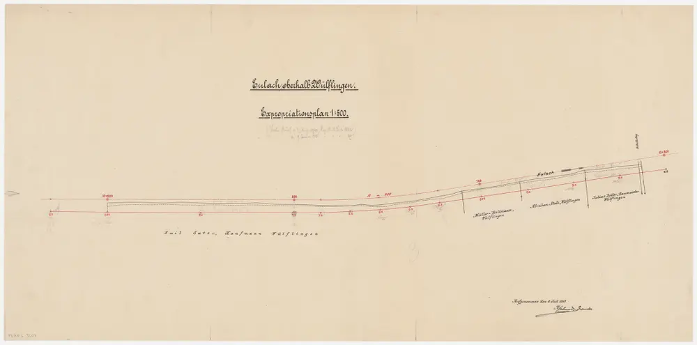 Wülflingen: Eulach oberhalb Wülflingen; Expropriationsplan (Tösszuflüsse rechtes Ufer, Nr. 4)