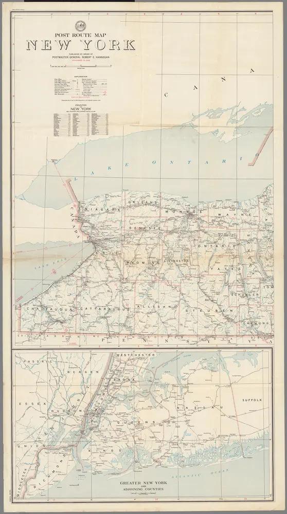 Post Route Map of the State of New York (Western Sheet) ... November 15, 1945.