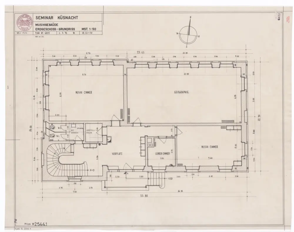 Küsnacht: Seminar, Musikgebäude: Erdgeschoss; Grundriss