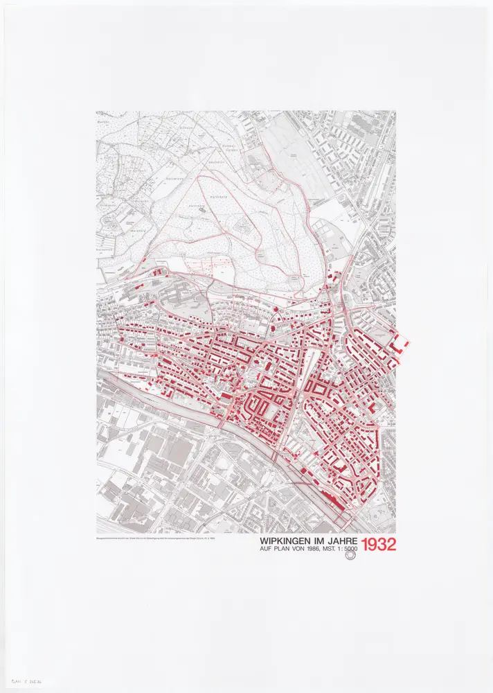 Historische Bauzustände der Zürcher Aussenquartiere in 48 Blättern: Wipkingen im Jahre 1932 auf einem Plan von 1986; Übersichtsplan