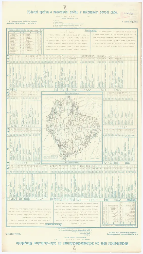 Týdenní zpráva o pozorování sněhu v rakouském povodí Labe v sobotu dne 31. ledna 1914