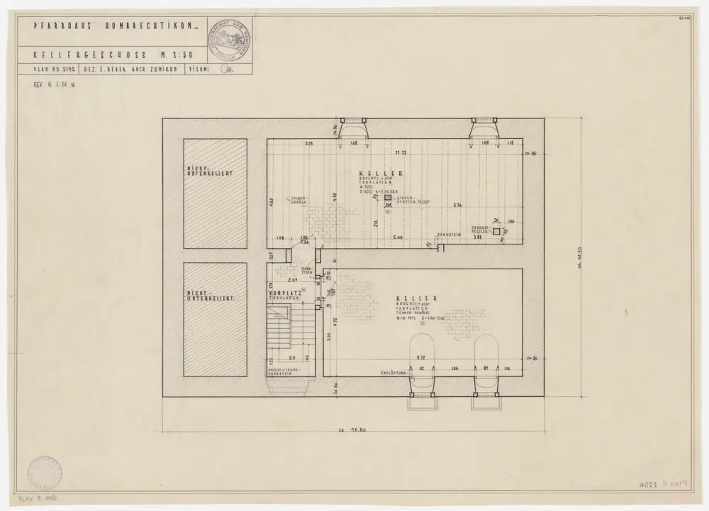 Hombrechtikon: Pfarrhaus, Keller; Grundriss