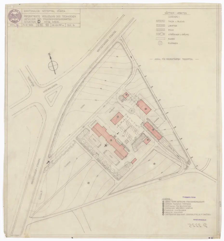 Kantonales Strassenverkehrsamt, Winterthurerstrasse: Projektierte Verlegung der technischen Abteilung; Situationsplan