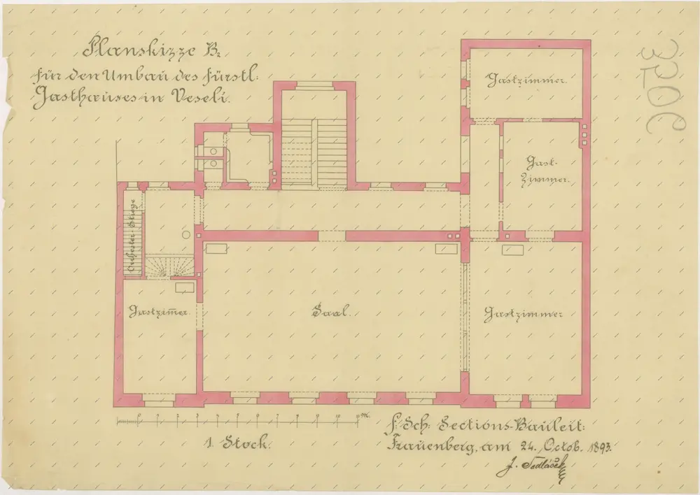 Plán přestavby hostince ve Veselí nad Lužnicí, čp. 132 1