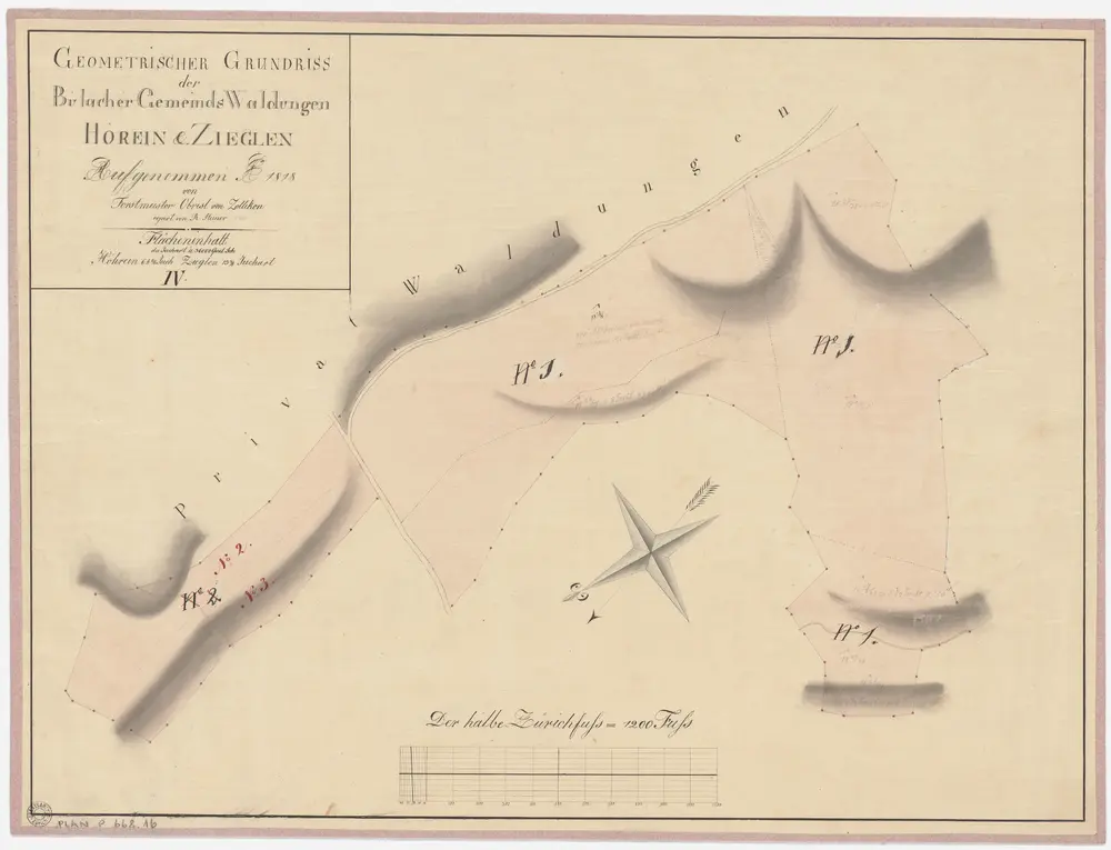 Bülach, Bachenbülach, Hochfelden: Gemeindewaldungen Bülach und Bachenbülach: Bülach: Höhrain (Höhrein), Zieglen; Grundriss (Nr. IV)