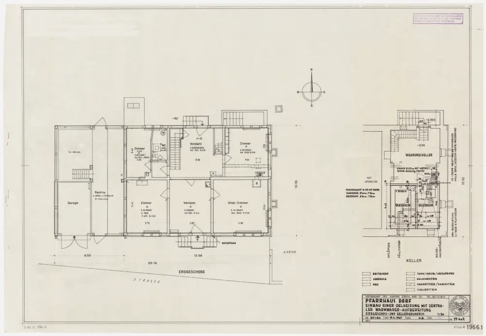 Dorf: Pfarrhaus, Einbau einer Ölheizung mit zentraler Warmwasser-Aufbereitung: Keller und Erdgeschoss; Grundrisse