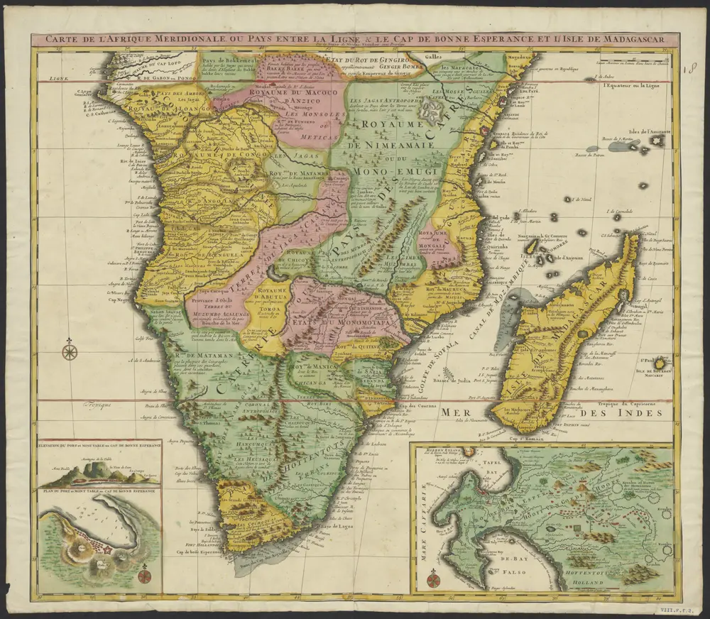 Carte de l'Afrique meridionale ou pays entre la ligne & le Cap de Bonne Esperance et l'isle de Madagascar.