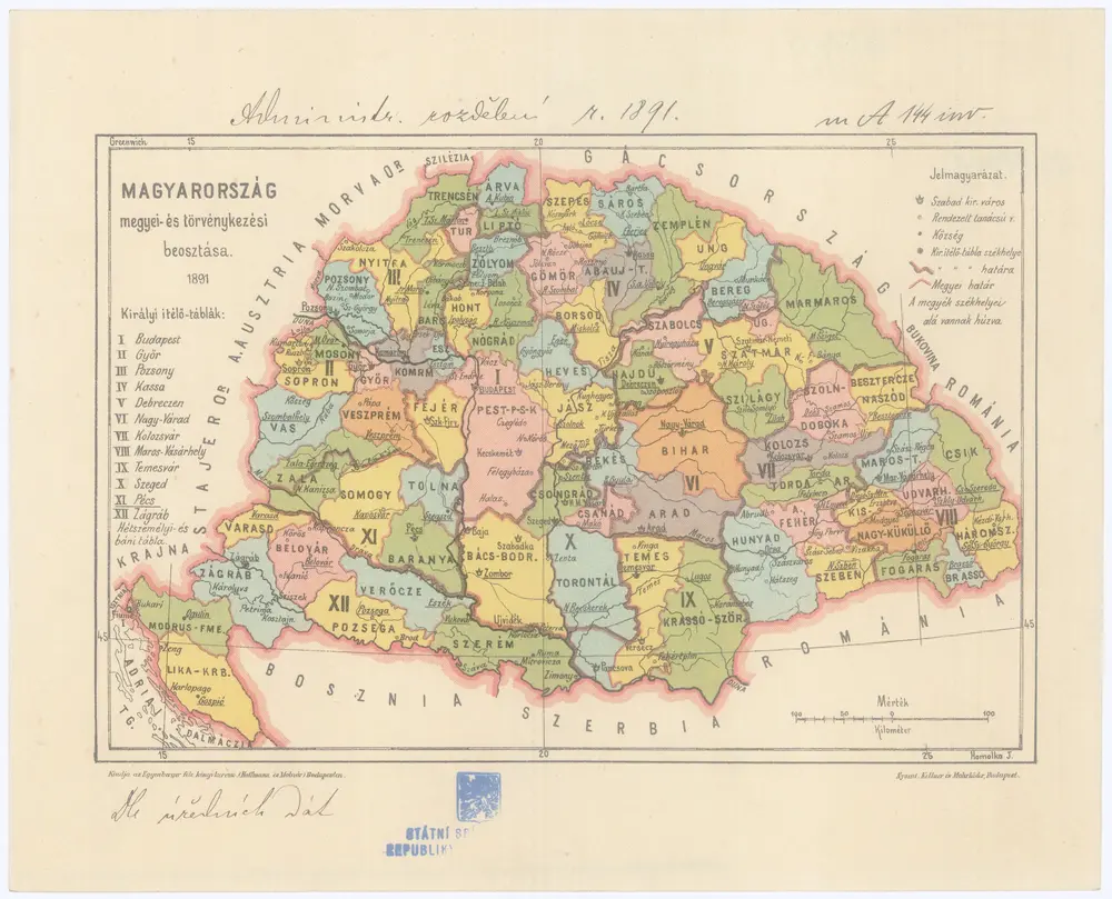 Magyarország megyei-és törvénykezési beosztása 1891