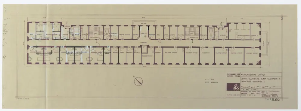 Kantonsspital Zürich (Dermatologische Klinik), Gloriastrasse 31: Grundrisse: Geschoss D; Grundriss