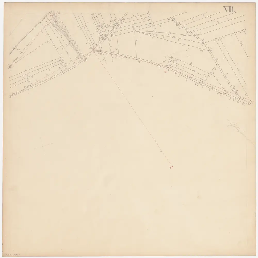 Thalheim an der Thur (damals Dorlikon) bis Andelfingen (damals Grossandelfingen): Thur von der Kantonsgrenze bei Fahrhof bis zur Andelfinger Eisenbahnbrücke; Situationsplan-Handrisse: Thalheim an der Thur (damals Dorlikon): Unterhalb Gütighausen: Situationsplan-Handriss (Blatt VIII)