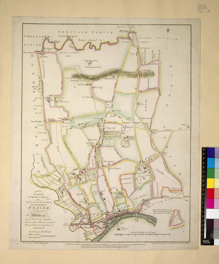 An actual survey and plan of the Processional Boundaries of the Parish of Ealing. ... Survey'd and drawn by A. Bassett.