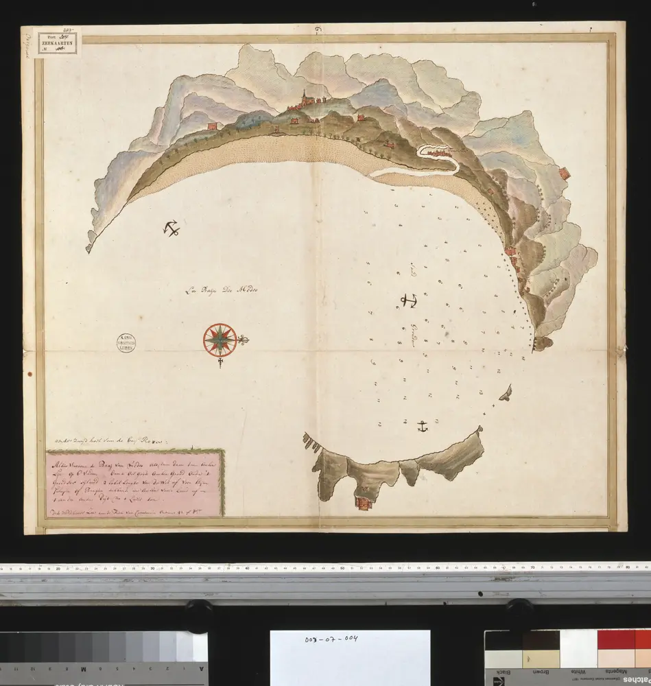 Aldus vertoont de Baaj van Medes als men daar ten anker lijt op 6 vadem ... in de Middelanse Zee aan de kust van Catalonia ontrent 42 gr. br.