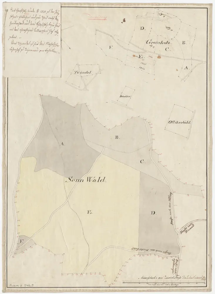 Grüningen, Gossau, Bubikon: Staats- und Privatwaldungen: Bubikon, Gossau: Sennwald, Ottiker Büel, Grossholz, Twändel, Bönler (Böndler); Grundrisse