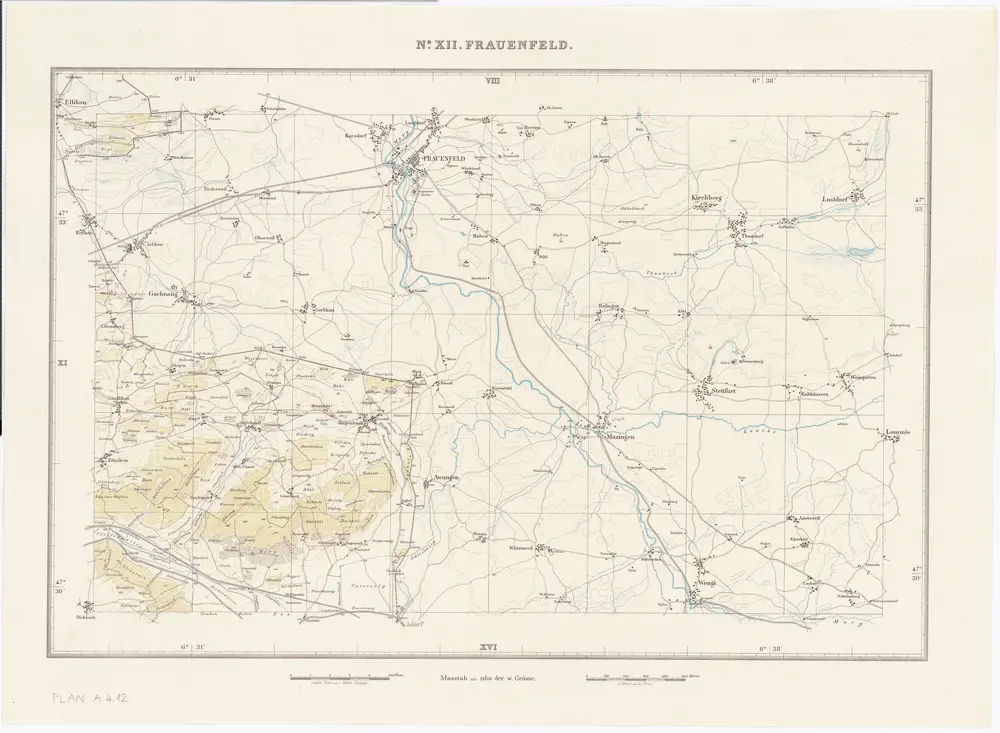 Topographische Karte des Kantons Zürich (Wild-Karte): Blatt XII: Frauenfeld