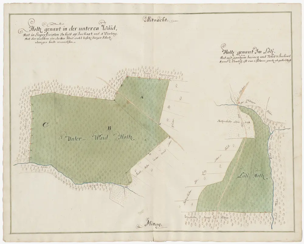 Weinfelden TG: Der Herrschaft Weinfelden gehörende Waldungen, Hölzer und Holzböden; Grundrisse: Unterwaid- und Löliholz; Grundriss