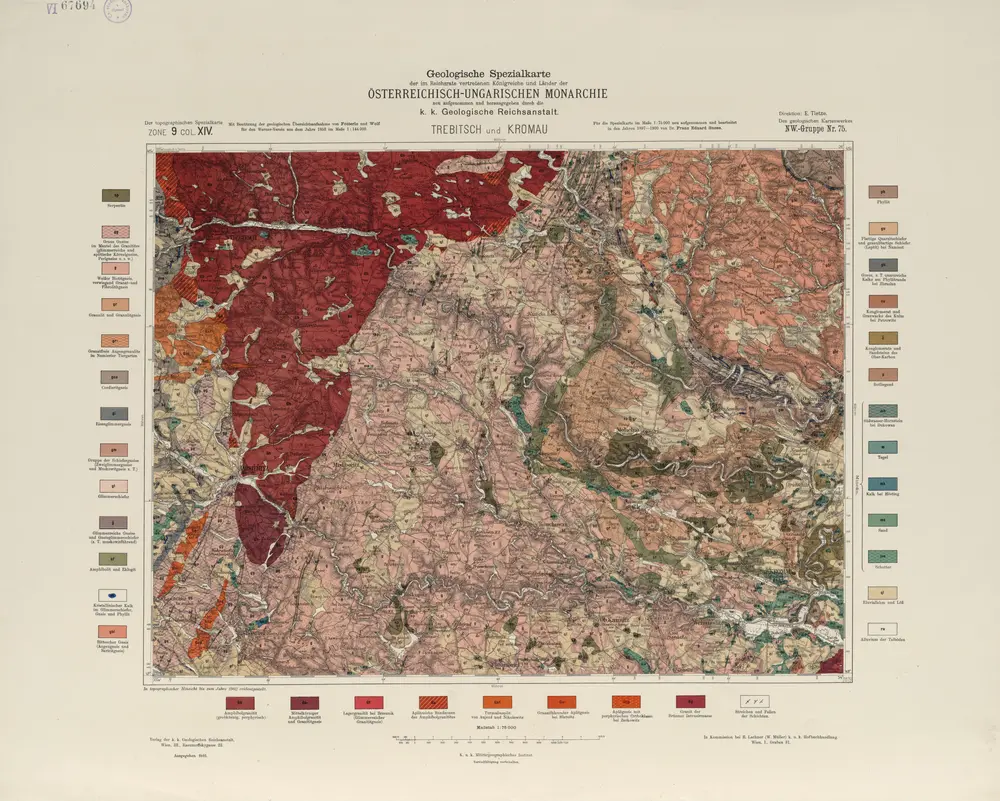 Geologische Karte der im Reichsrathe vertretenen Königreiche und Länder der Österreich-Ungarischen Monarchie.auf Grundlage der Specialkarte i. M. 1:75.000 des k.u.k. Militär-geographischen Institutes..Sechste Lieferung