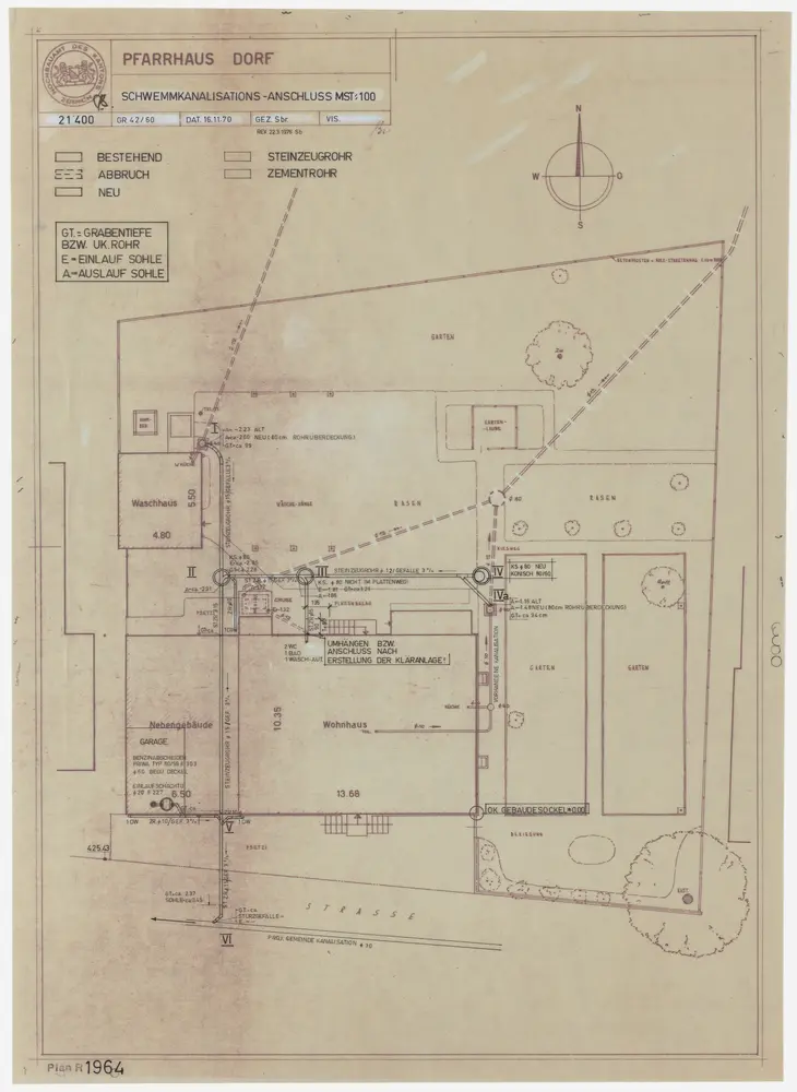 Dorf: Pfarrhaus und Umgebung, Schwemmkanalisationsanschluss; Grundriss