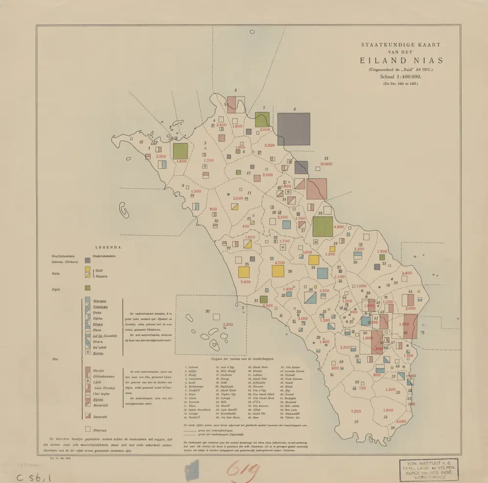 Staatkundige kaart van het eiland Nias : uitgezonderd de "Zuid" A[nn]o 1911 / Top[ographische] Inr[ichting]